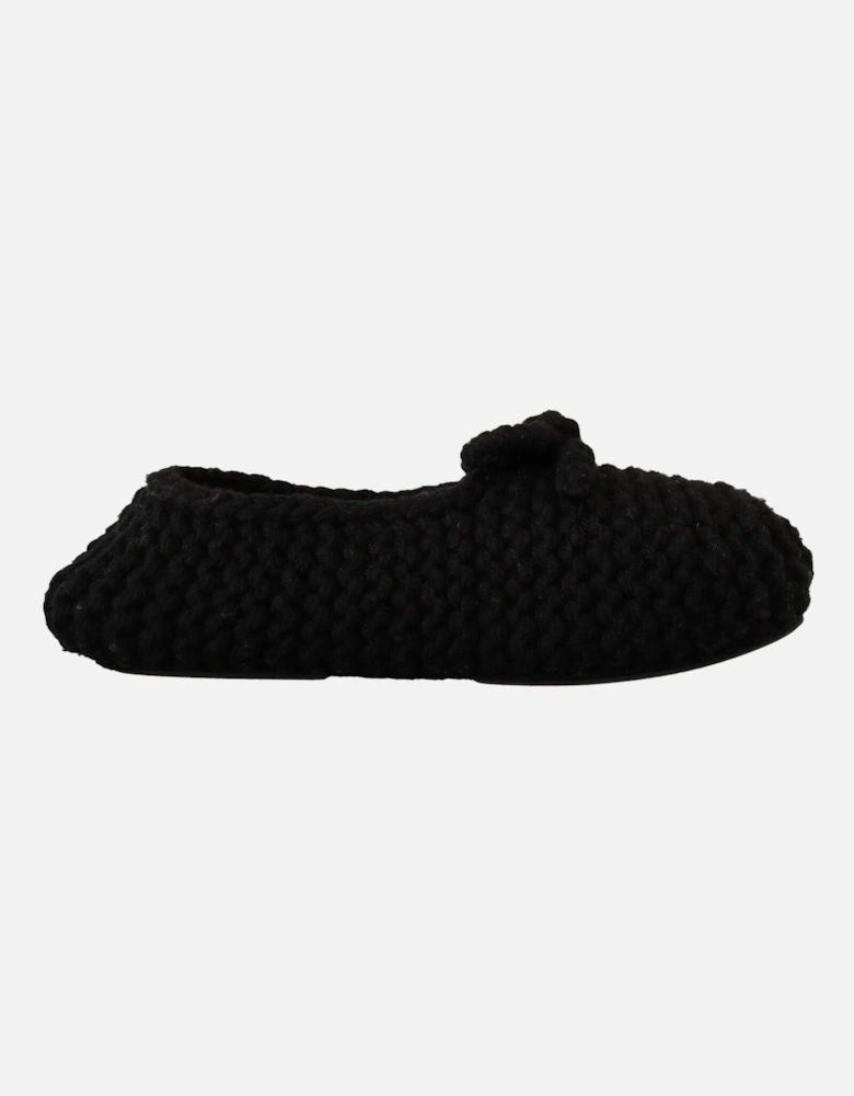 Knit Wool Slippers Women - Black Flats