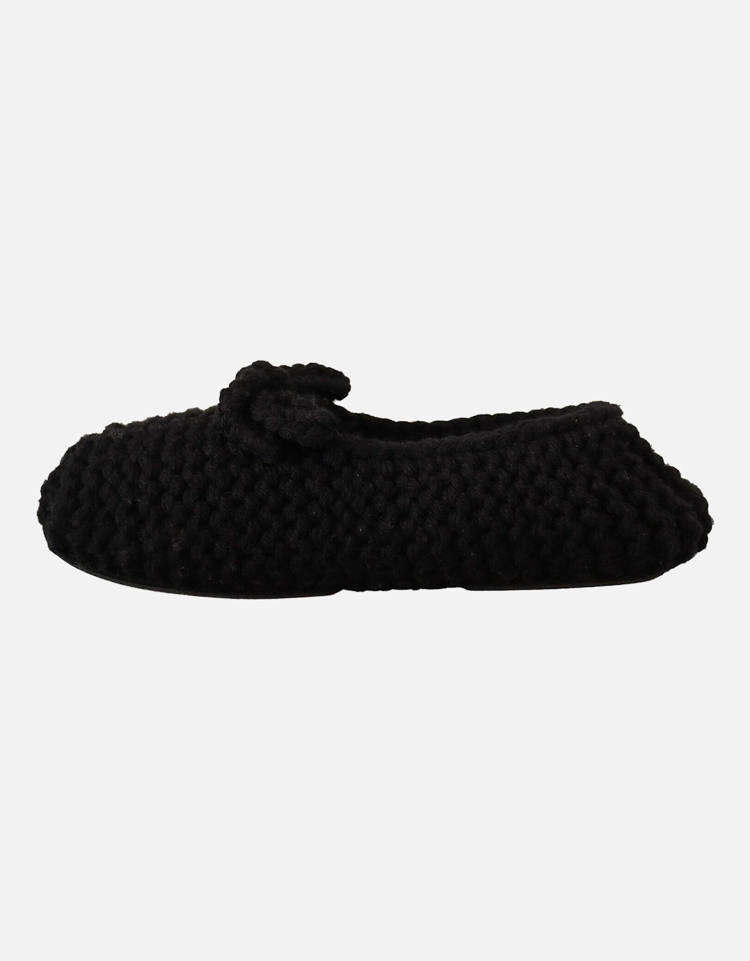 Knit Wool Slippers Women - Black Flats