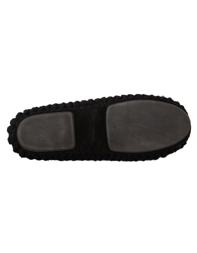 Knit Wool Slippers Women - Black Flats