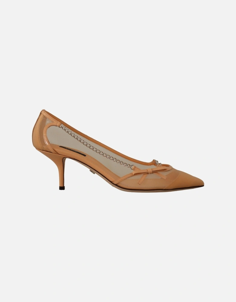 Dolce Gabbana Mesh Pumps ChainEmbellished Style Women - Beige