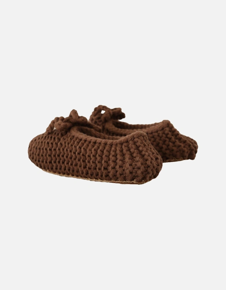 Knit Cotton Slippers Bow Detail Women - Brown Flats