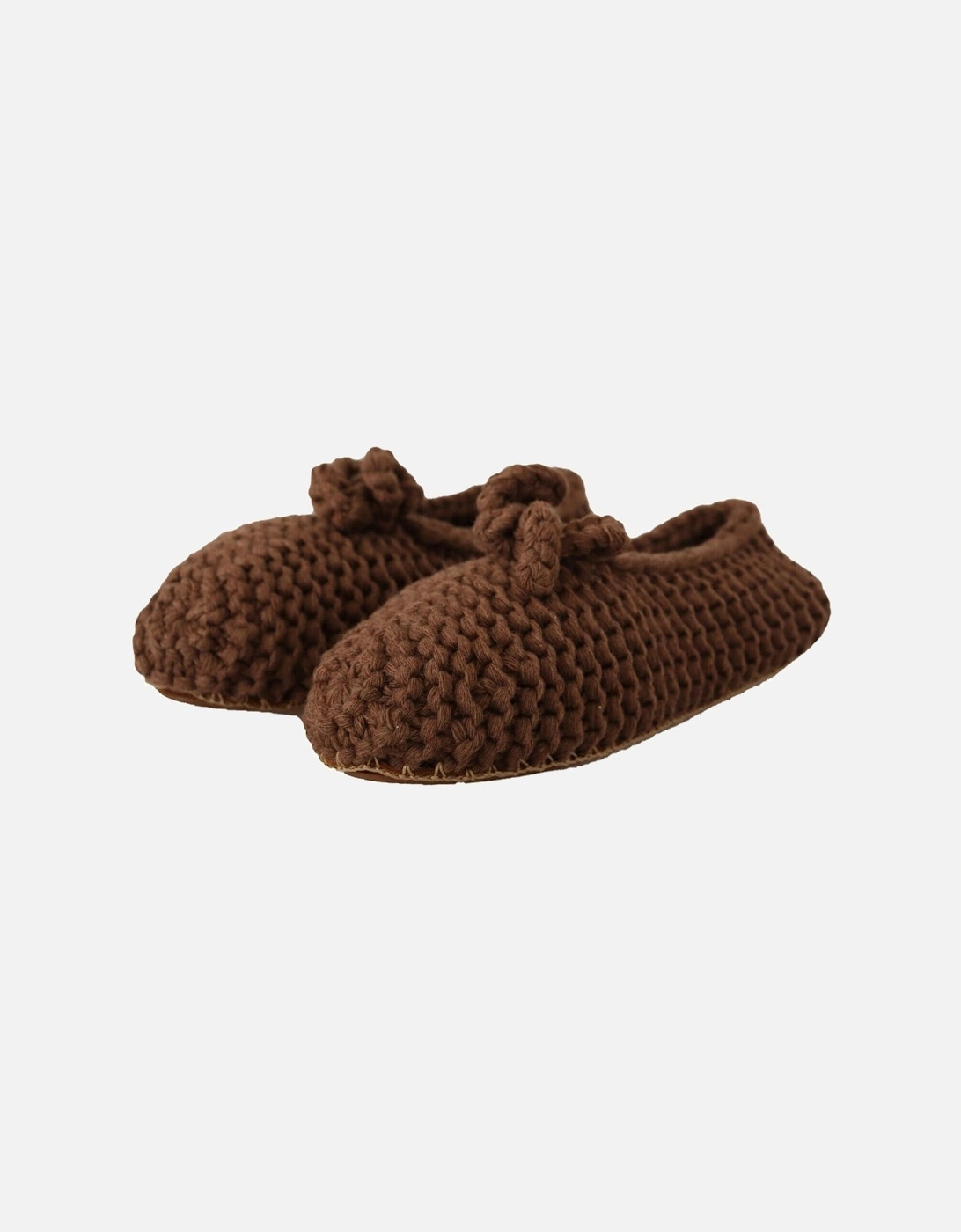 Knit Cotton Slippers Bow Detail Women - Brown Flats