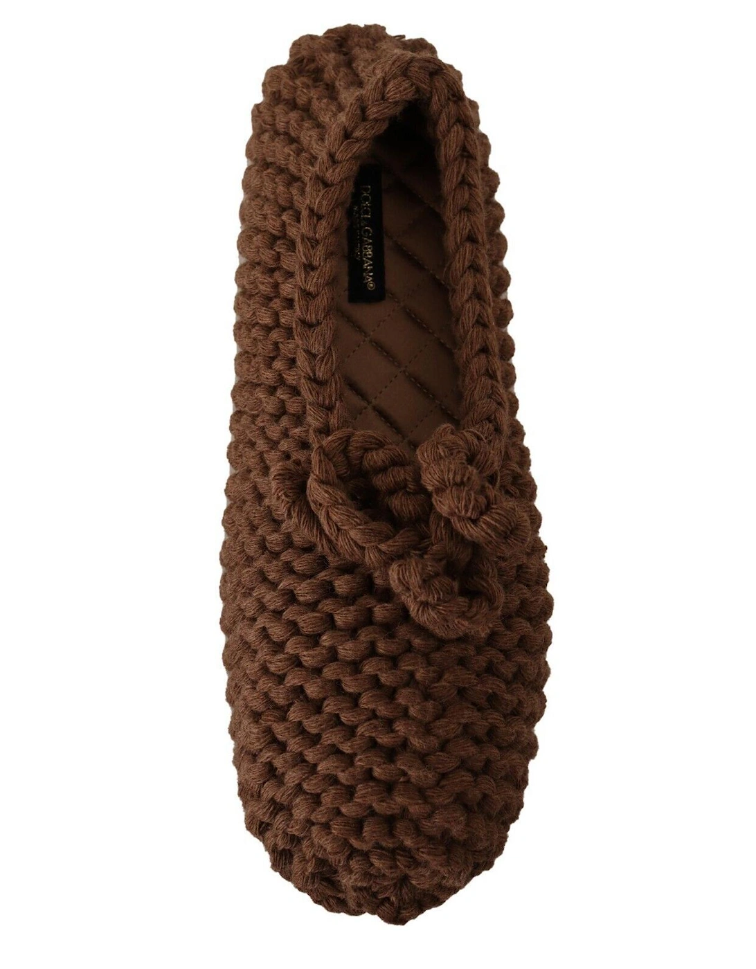 Knit Cotton Slippers Bow Detail Women - Brown Flats