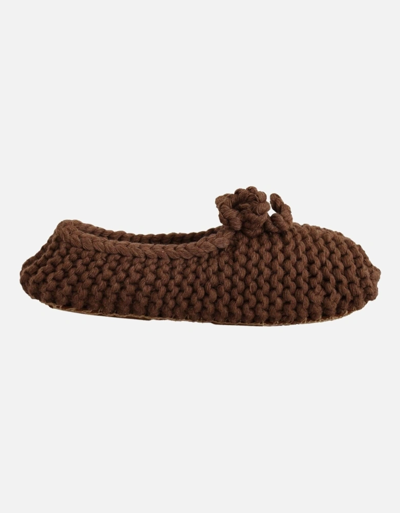 Knit Cotton Slippers Bow Detail Women - Brown Flats