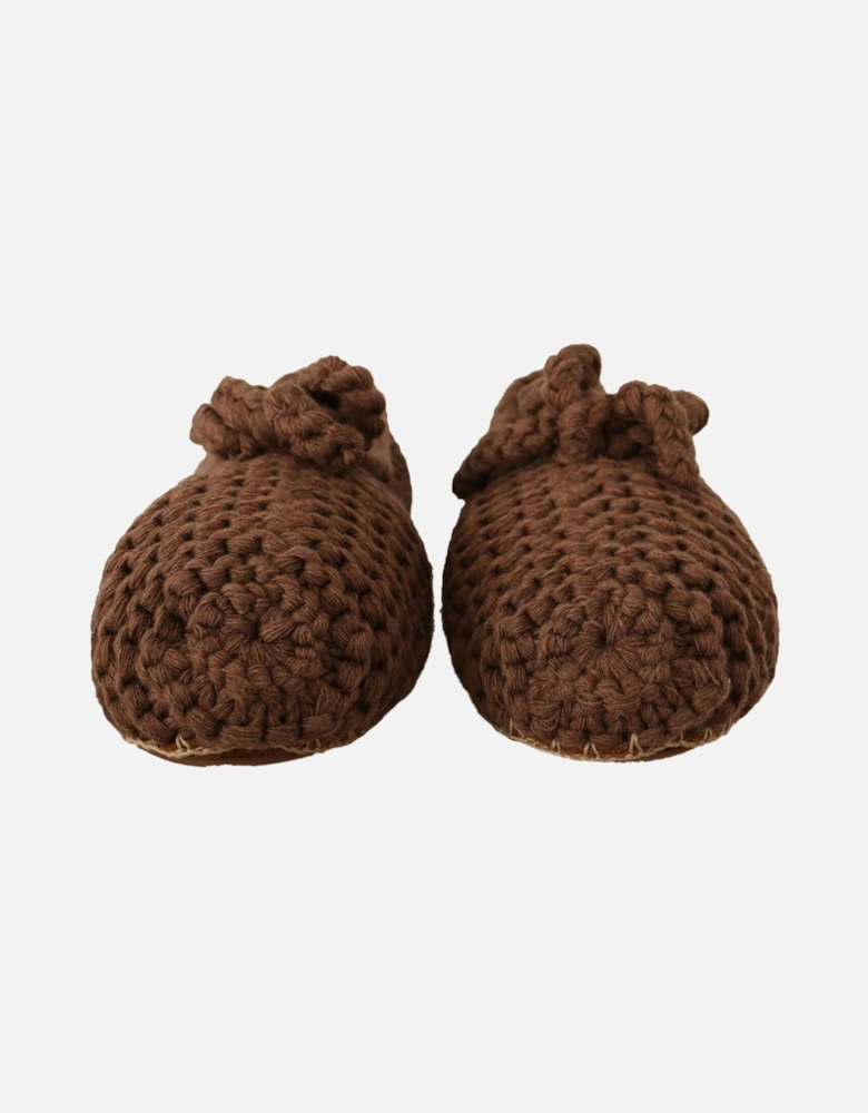 Knit Cotton Slippers Bow Detail Women - Brown Flats