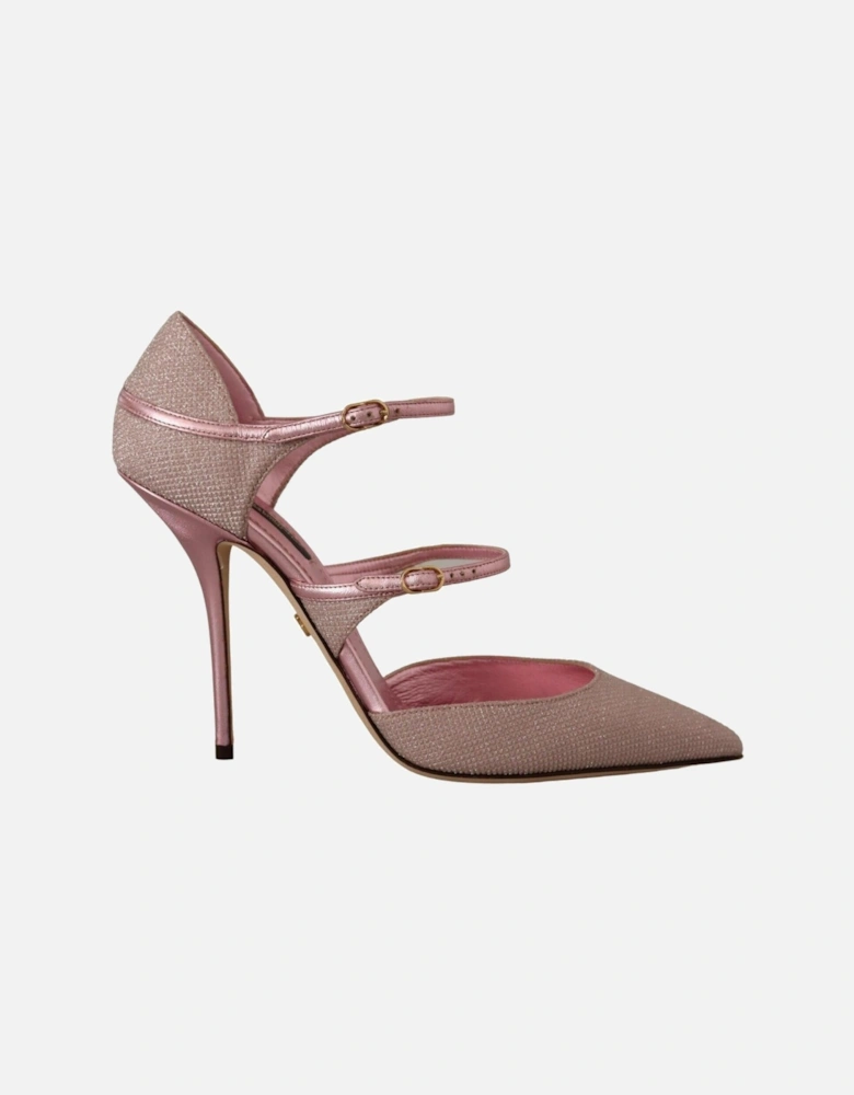 Glitter Fabric Pumps Double Ankle Strap Heels Women - Pink Sandals