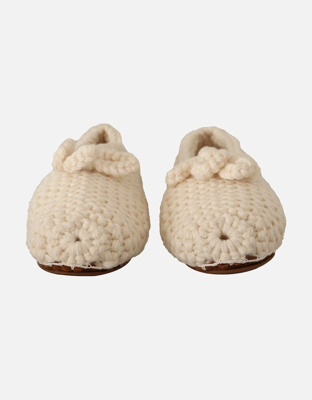 Knitted Wool Slippers Bow Detail Women - White Flats