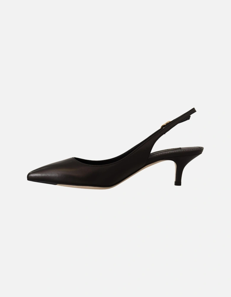 Leather Slingback Pumps Black Heels Women