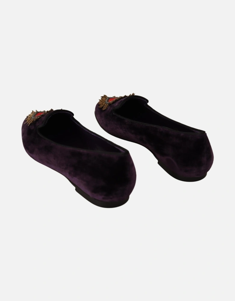 Velvet Ballerina Flats Embellished Style Women - Purple