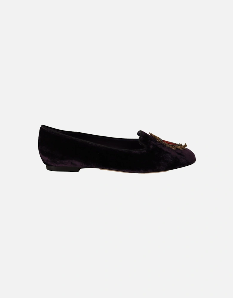 Velvet Ballerina Flats Embellished Style Women - Purple