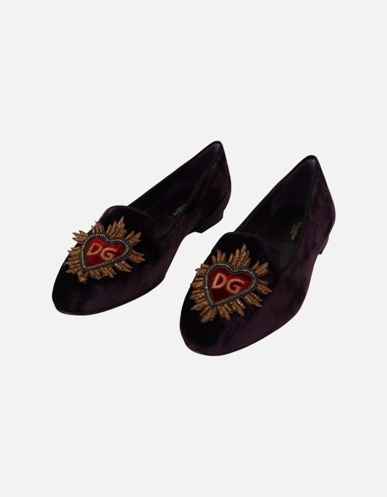 Velvet Ballerina Flats Embellished Style Women - Purple