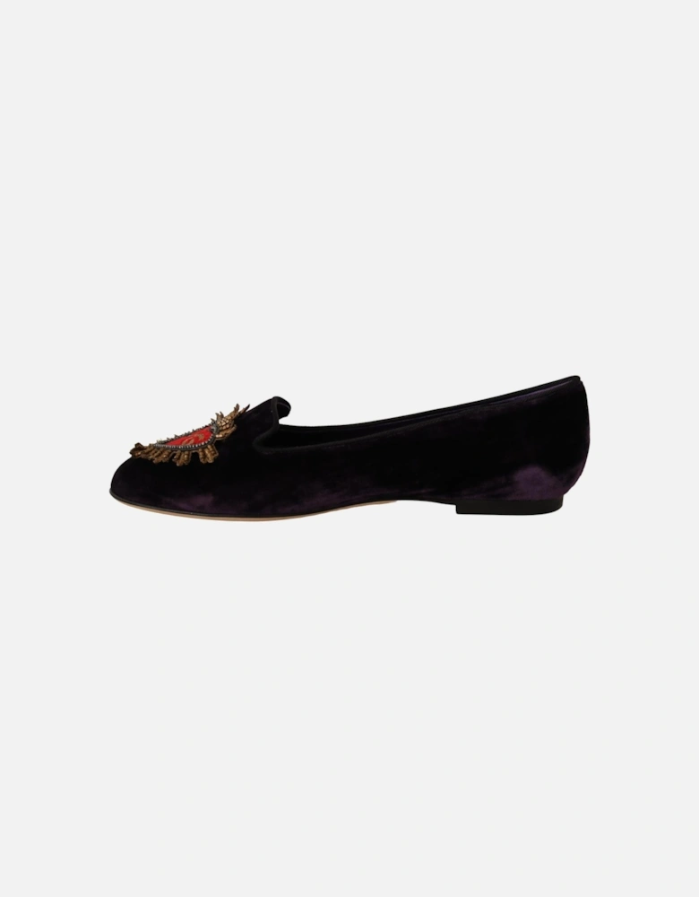 Velvet Ballerina Flats Embellished Style Women - Purple