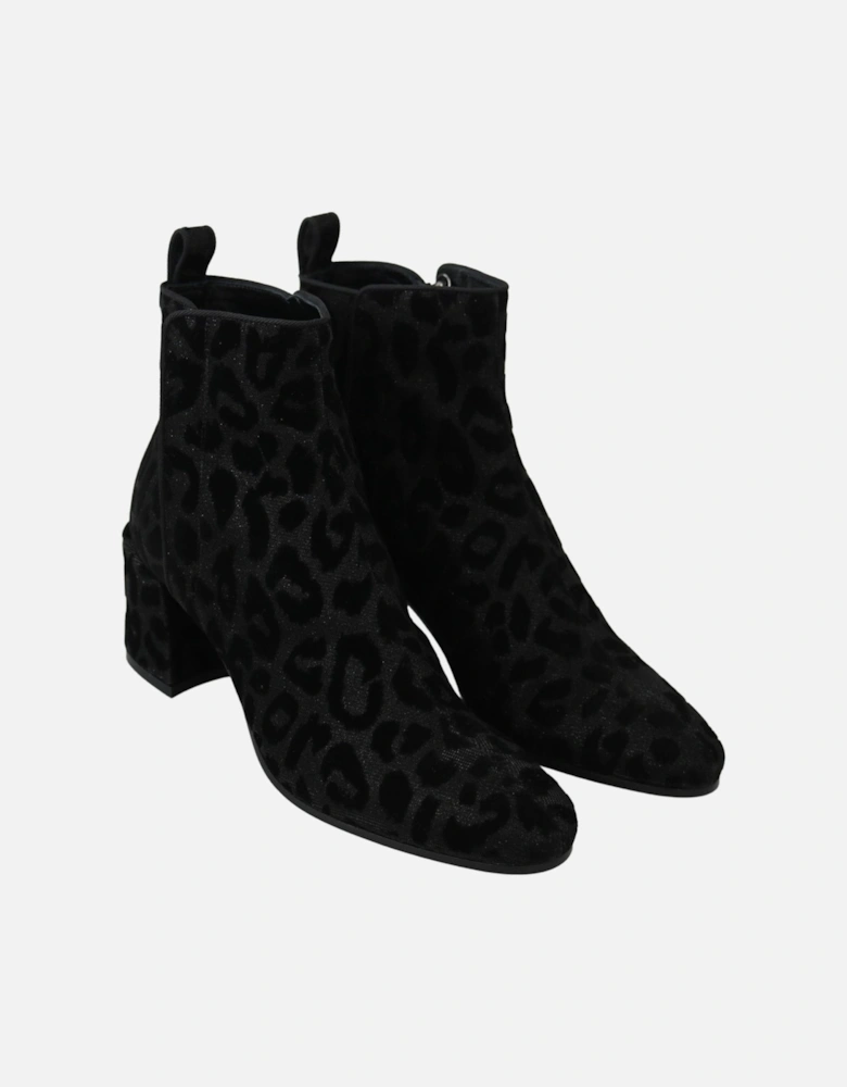 Leopard Print Ankle Boots Block Heel Style Women - Black