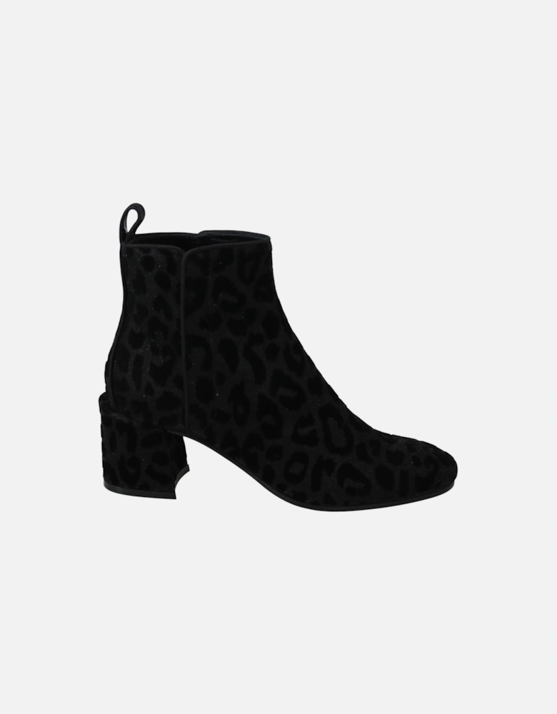 Leopard Print Ankle Boots Block Heel Style Women - Black