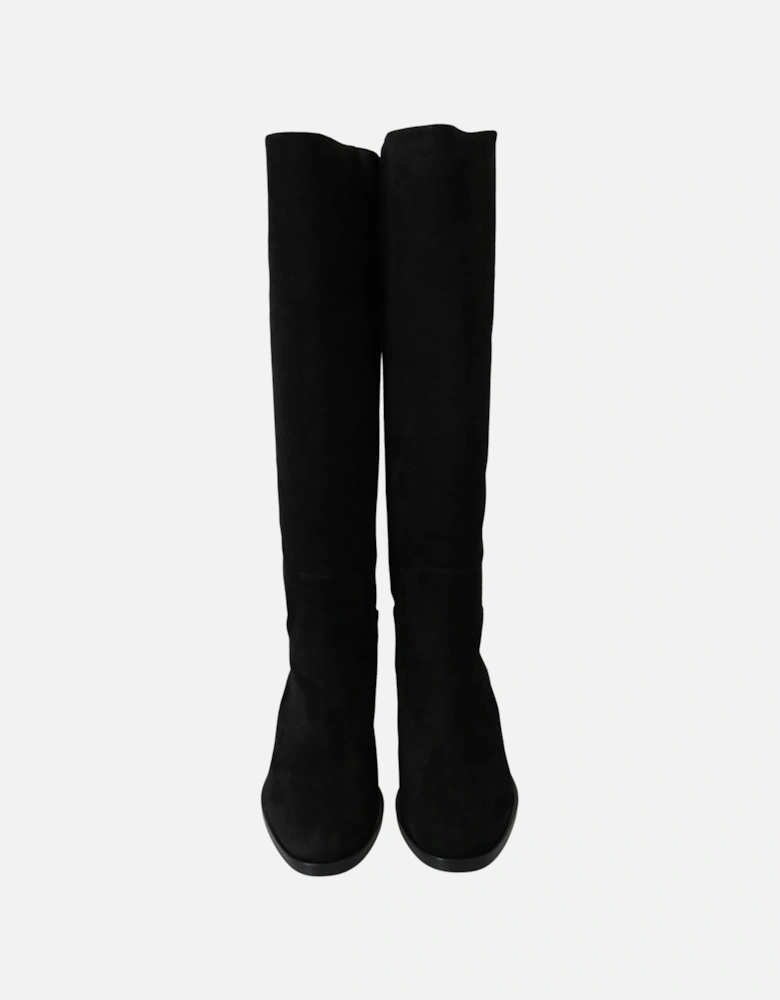 Knee High Flat Heels Lambskin Suede Boots Women - Black