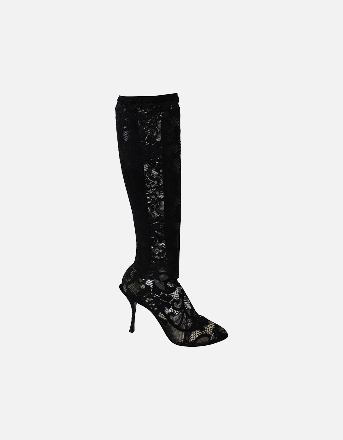 Floral Lace Knee High Boots Women - Black, 7 of 6