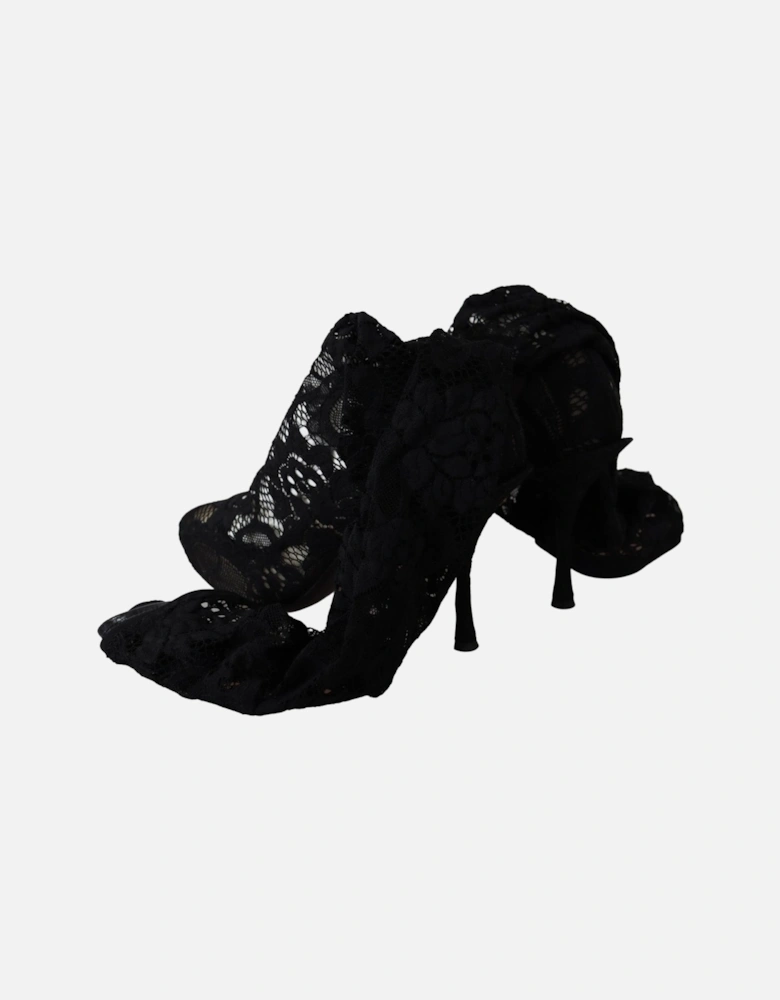 Floral Lace Knee High Boots Women - Black