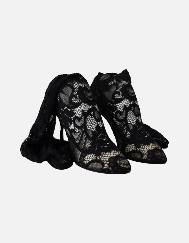 Floral Lace Knee High Boots Women - Black