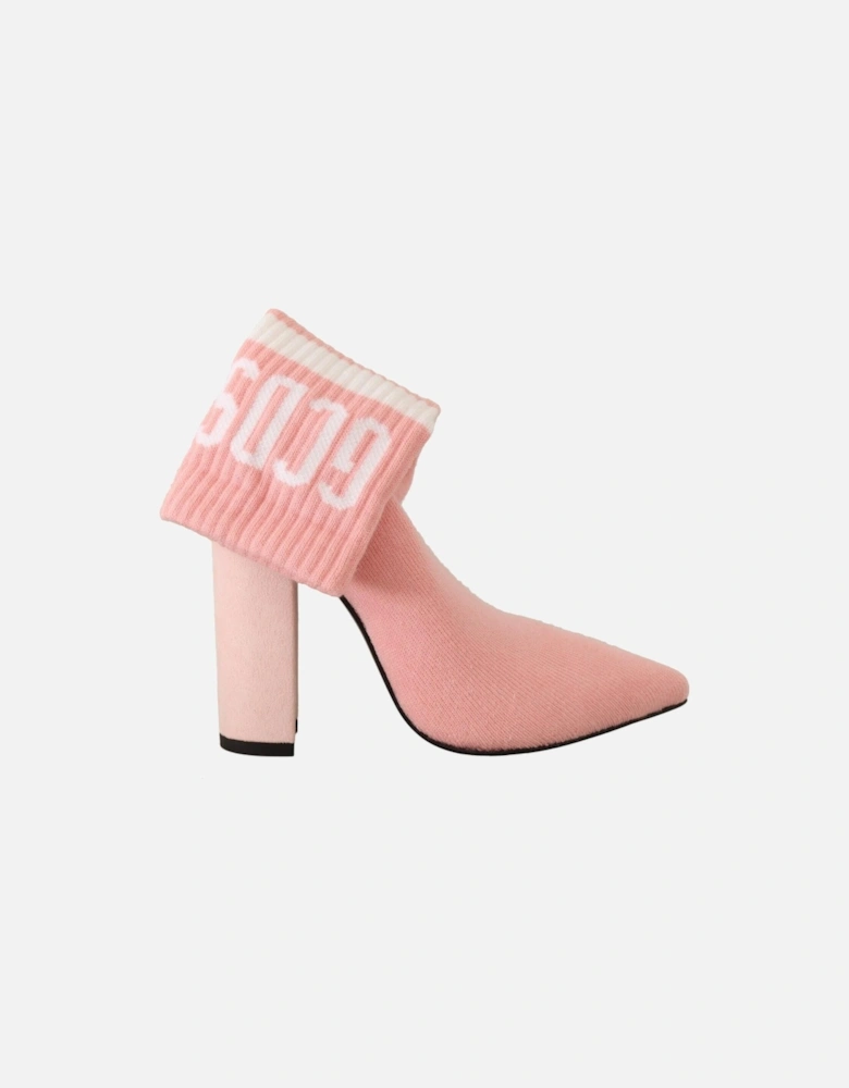 Knitted Sock Boots Block Heel Style Women - Pink