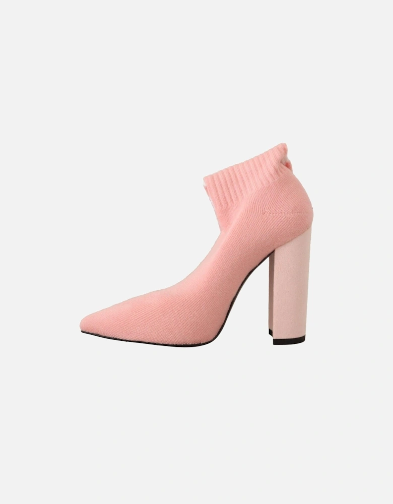 Knitted Sock Boots Block Heel Style Women - Pink