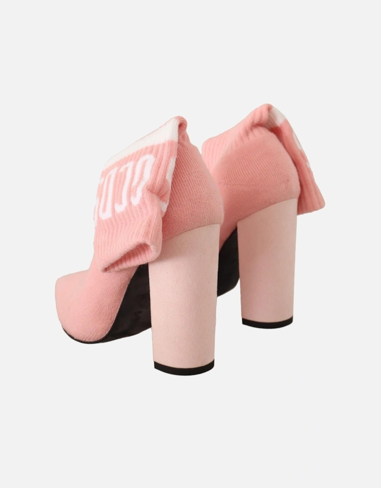 Knitted Sock Boots Block Heel Style Women - Pink