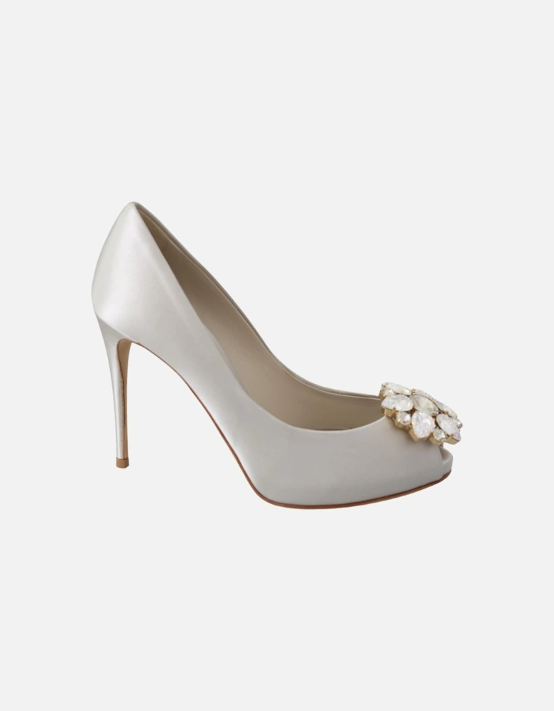 Crystals Peep Toe Heels Pumps Women - White