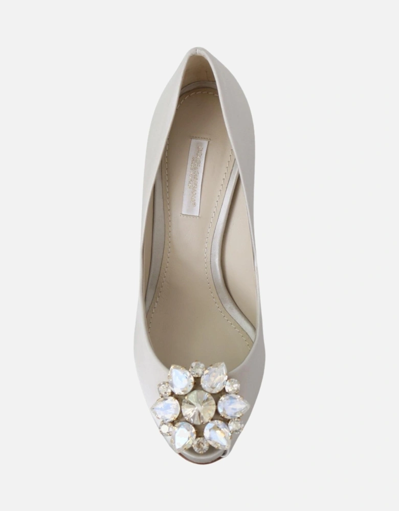 Crystals Peep Toe Heels Pumps Women - White