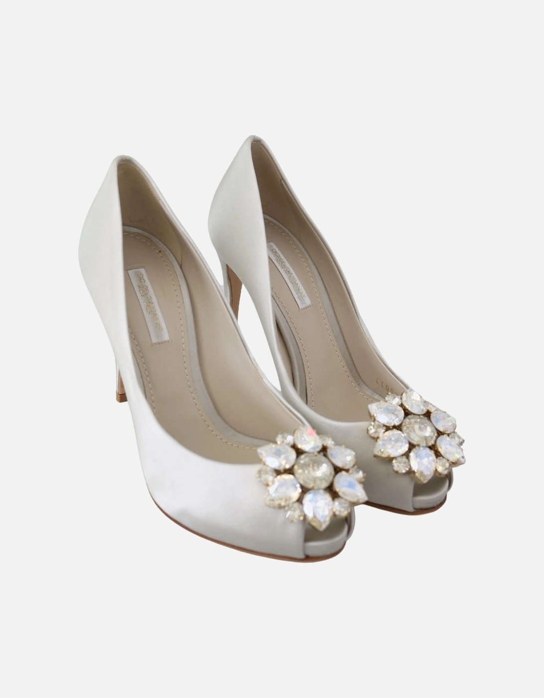 Crystals Peep Toe Heels Pumps Women - White