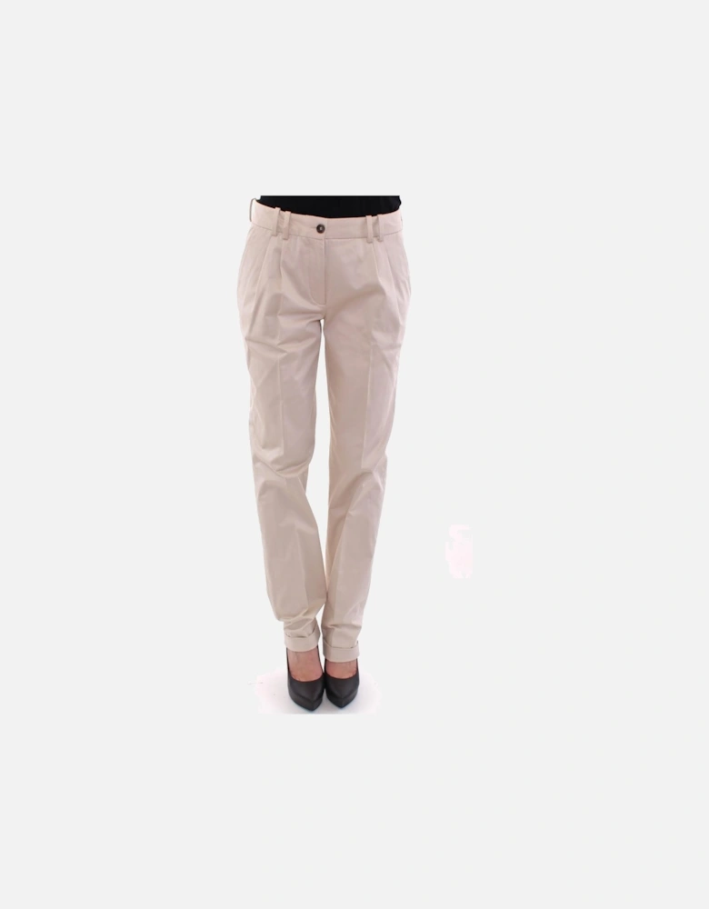 Pleated Trousers Beige Cotton Style Women Jeans