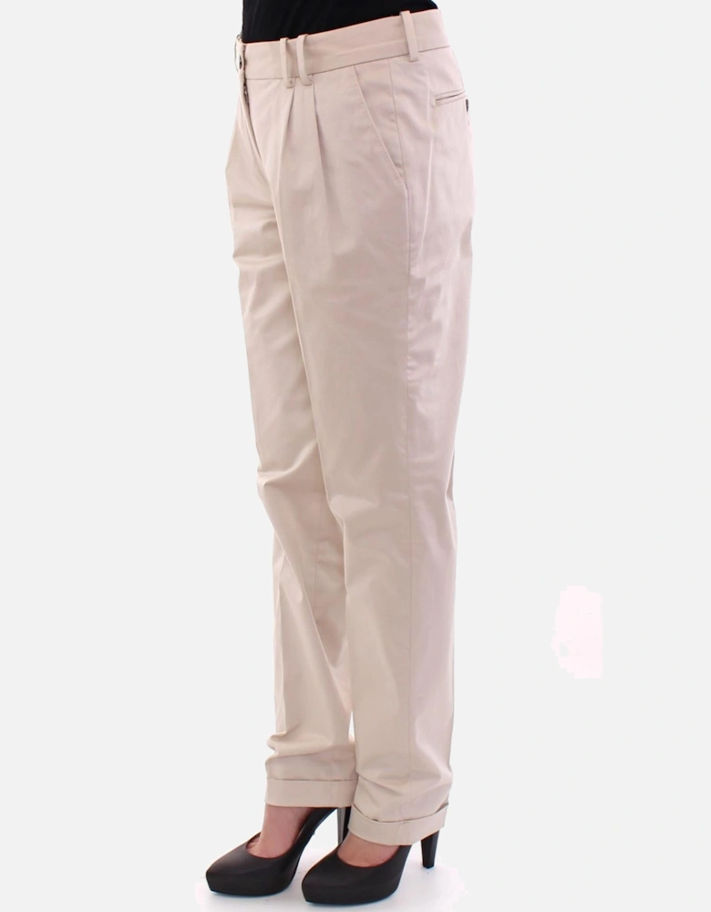 Pleated Trousers Beige Cotton Style Women Jeans