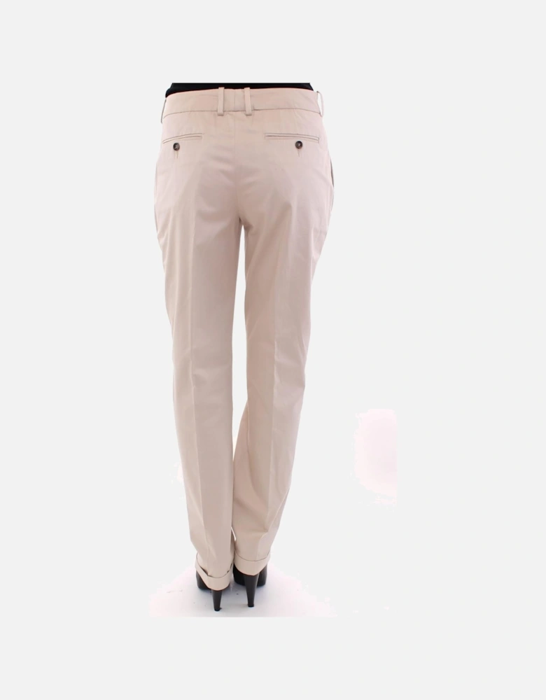 Pleated Trousers Beige Cotton Style Women Jeans