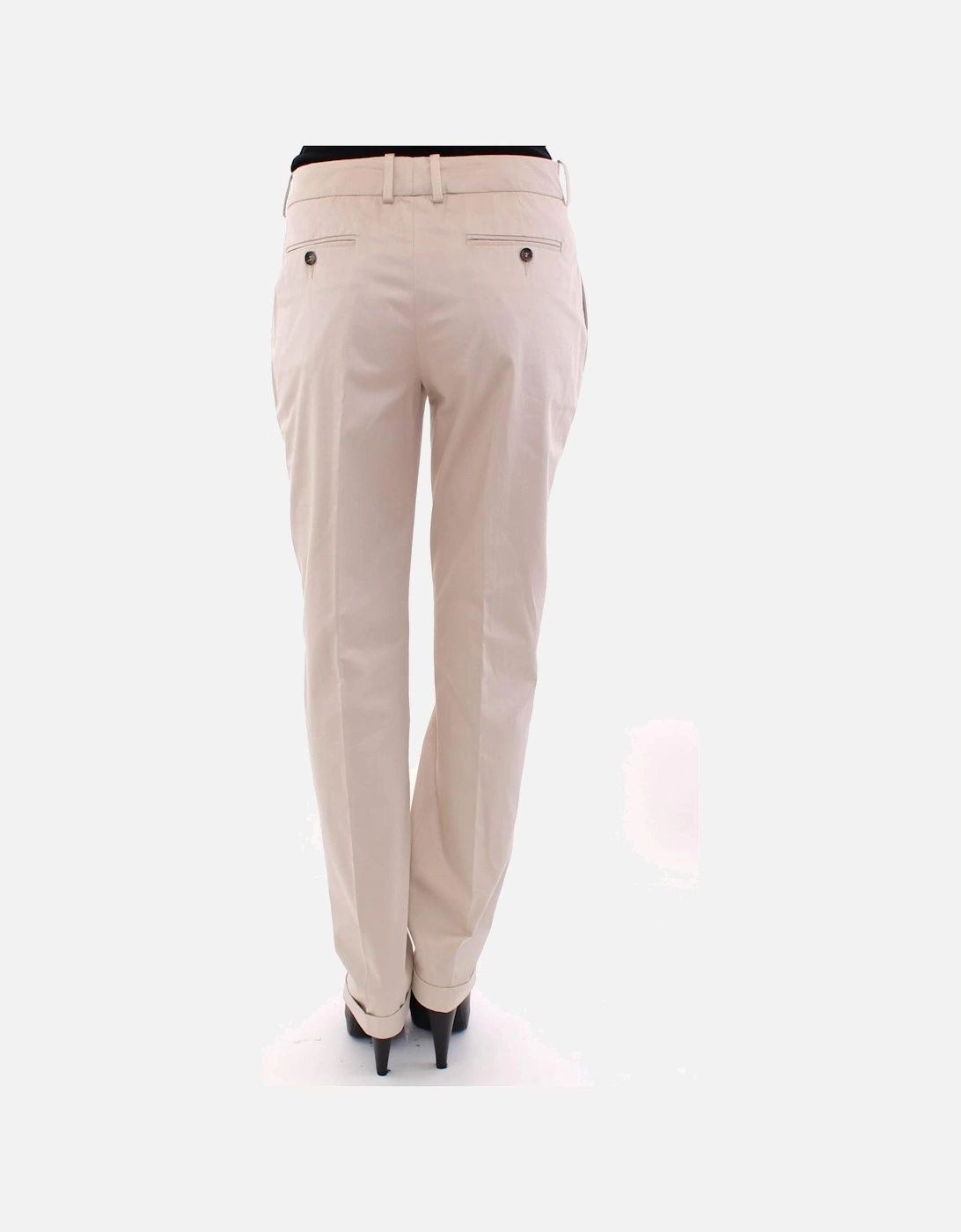 Pleated Trousers Beige Cotton Style Women Jeans