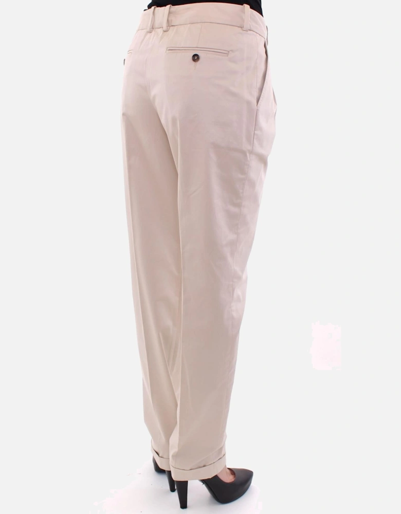Pleated Trousers Beige Cotton Style Women Jeans