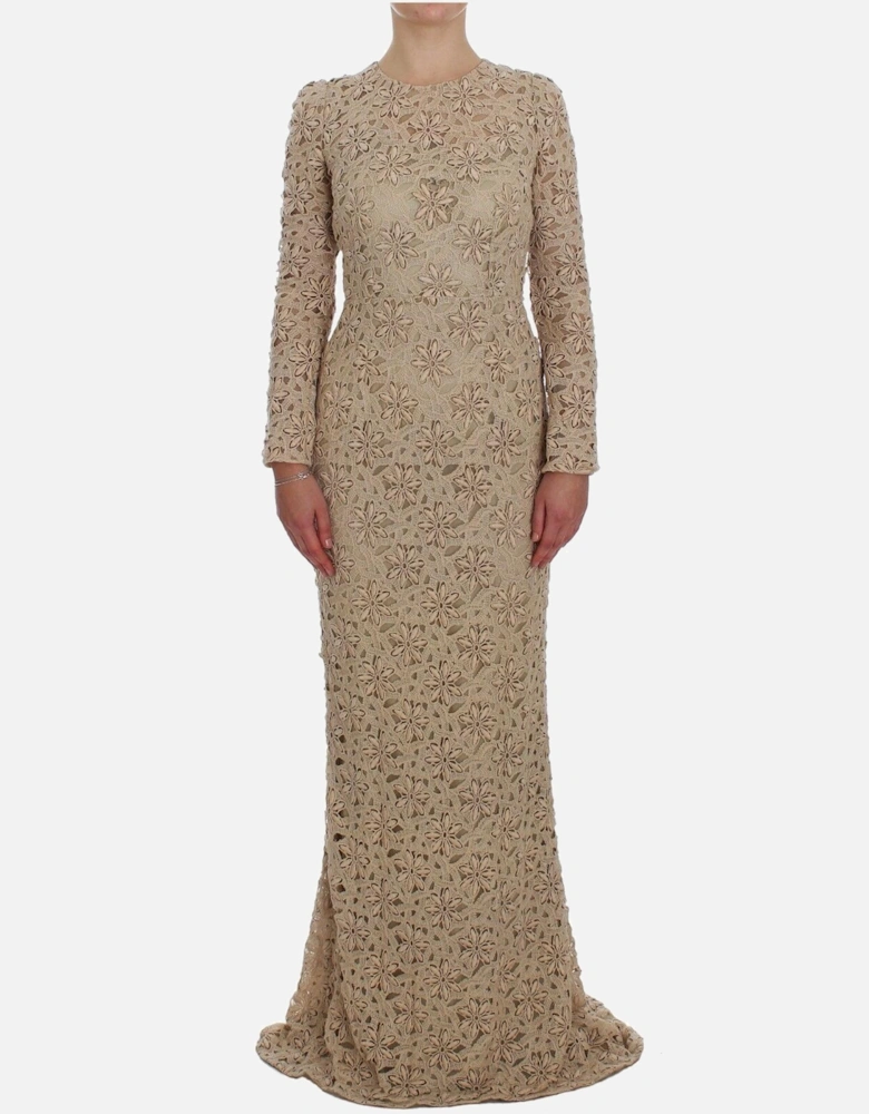 Dolce Gabbana Maxi Dress Floral Lace Long Sleeves Women - Beige