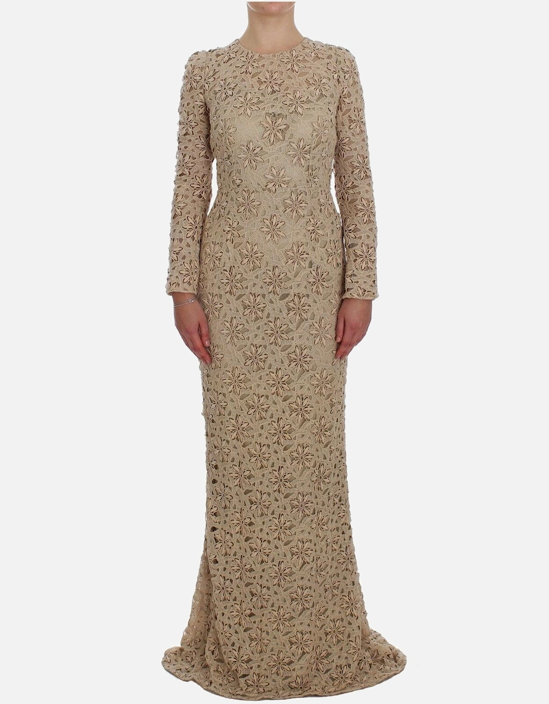 Dolce Gabbana Maxi Dress Floral Lace Long Sleeves Women - Beige, 6 of 5