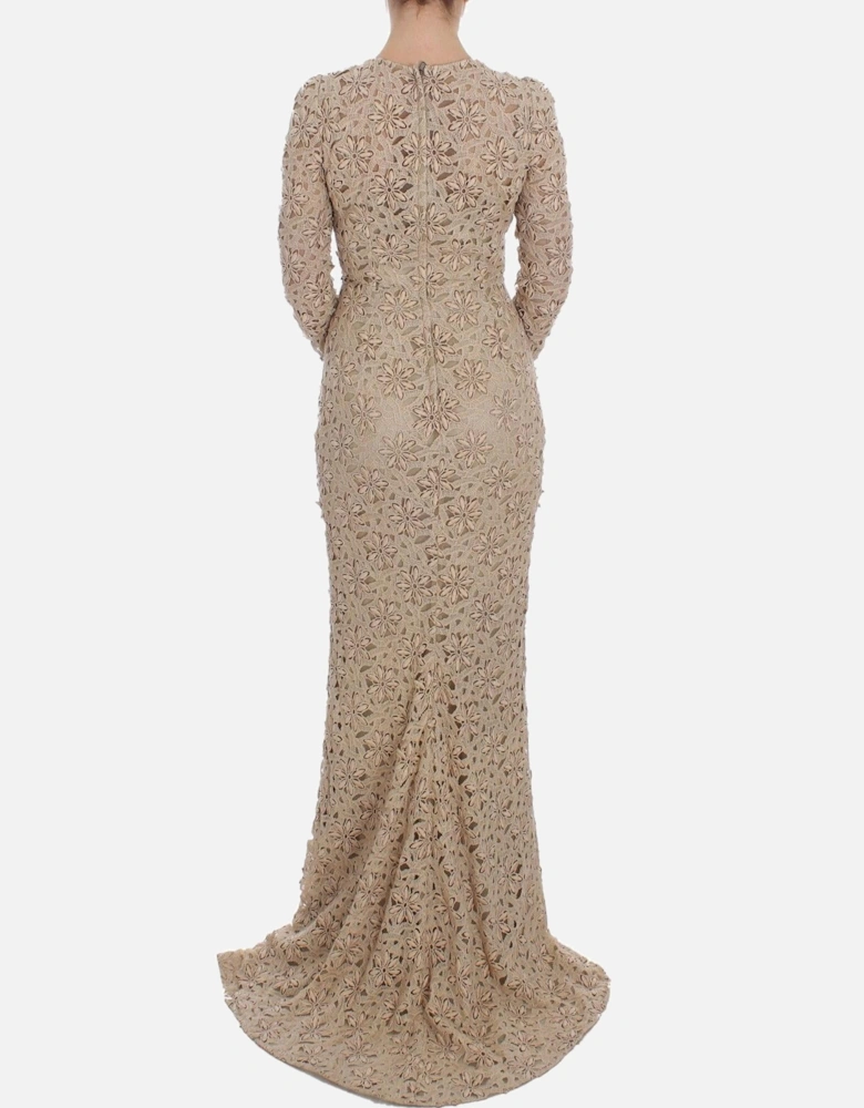 Dolce Gabbana Maxi Dress Floral Lace Long Sleeves Women - Beige