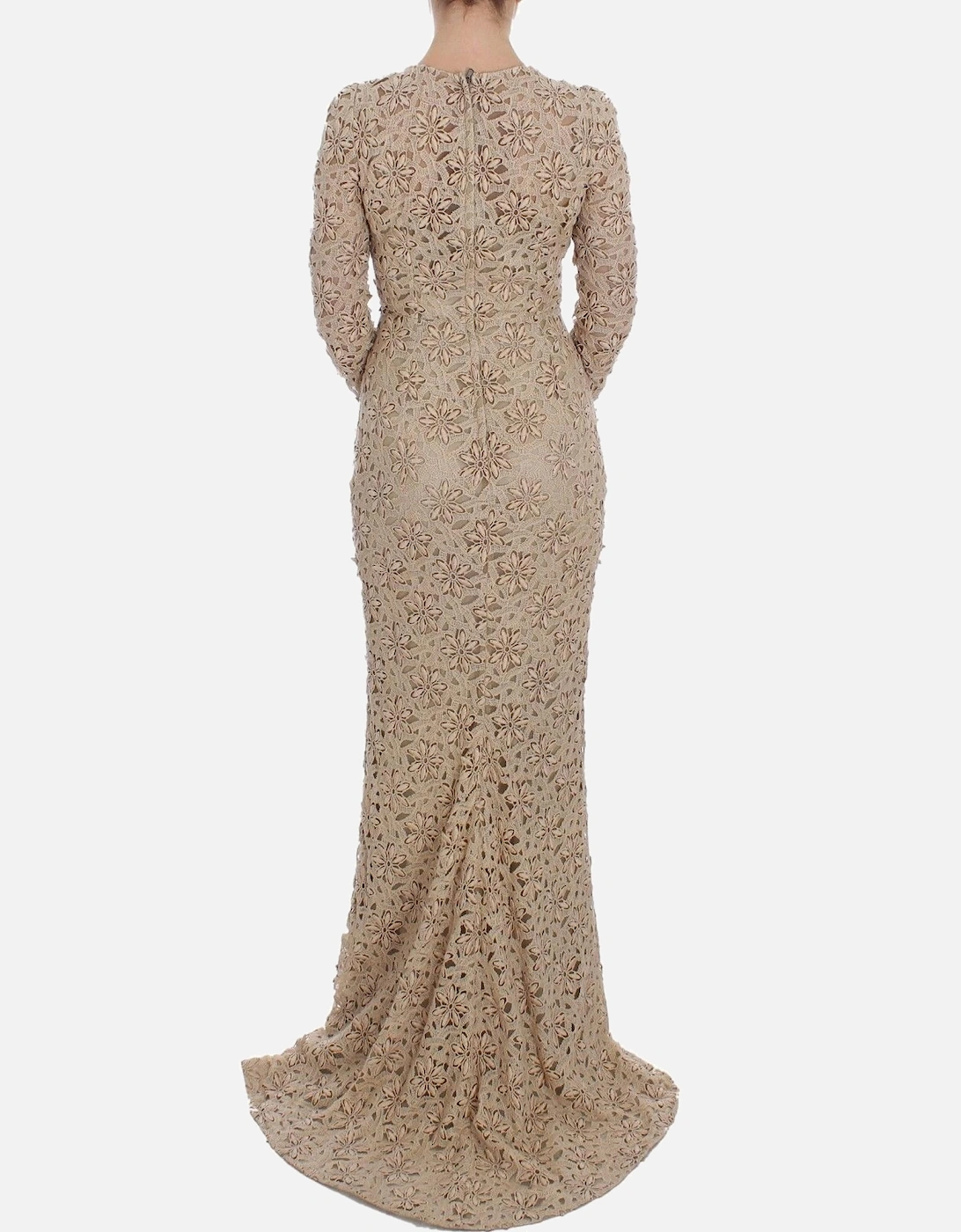 Dolce Gabbana Maxi Dress Floral Lace Long Sleeves Women - Beige