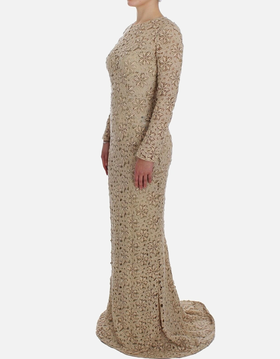 Dolce Gabbana Maxi Dress Floral Lace Long Sleeves Women - Beige