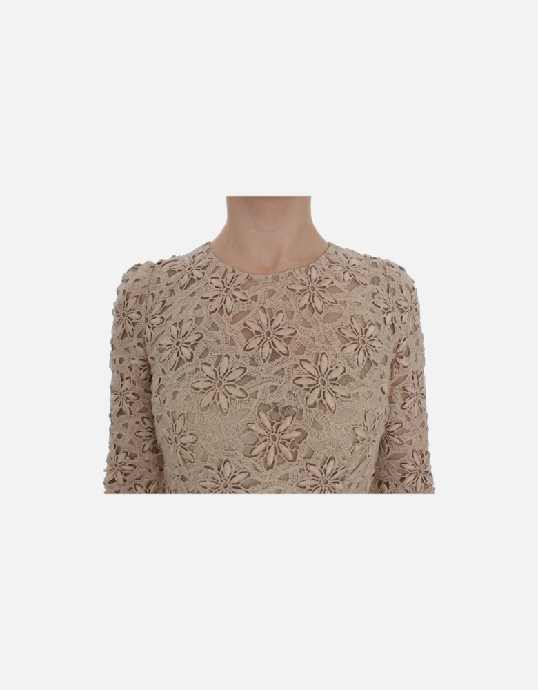 Dolce Gabbana Maxi Dress Floral Lace Long Sleeves Women - Beige