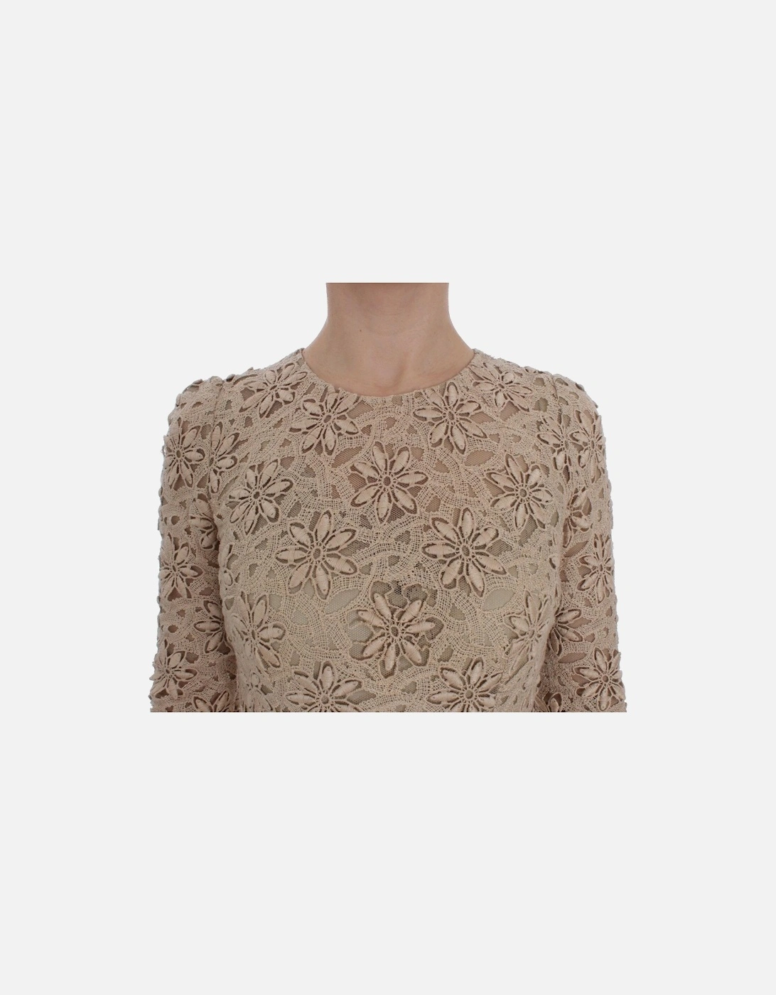 Dolce Gabbana Maxi Dress Floral Lace Long Sleeves Women - Beige