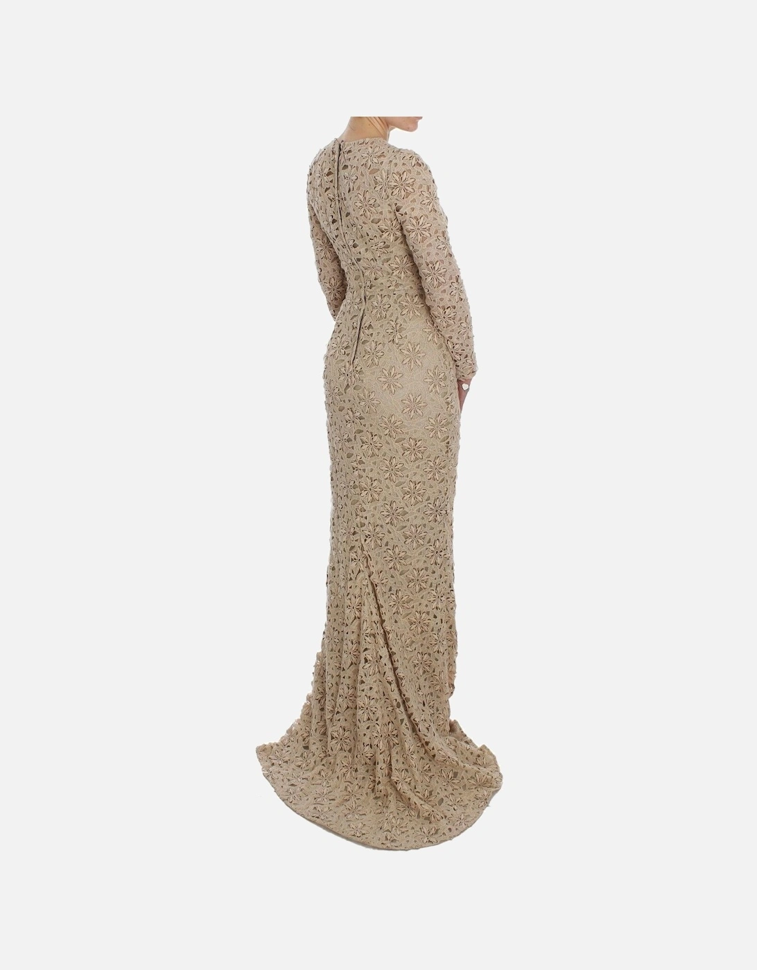 Dolce Gabbana Maxi Dress Floral Lace Long Sleeves Women - Beige