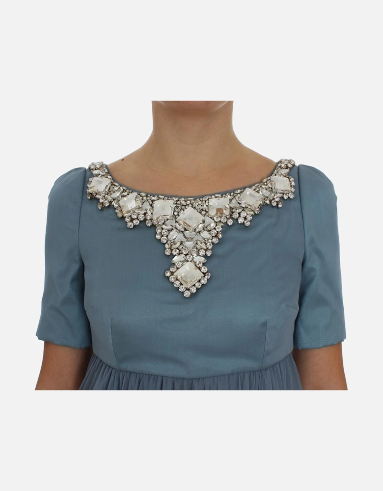 Dolce Gabbana Evening Dress Beaded Neckline Women - Blue Dresses