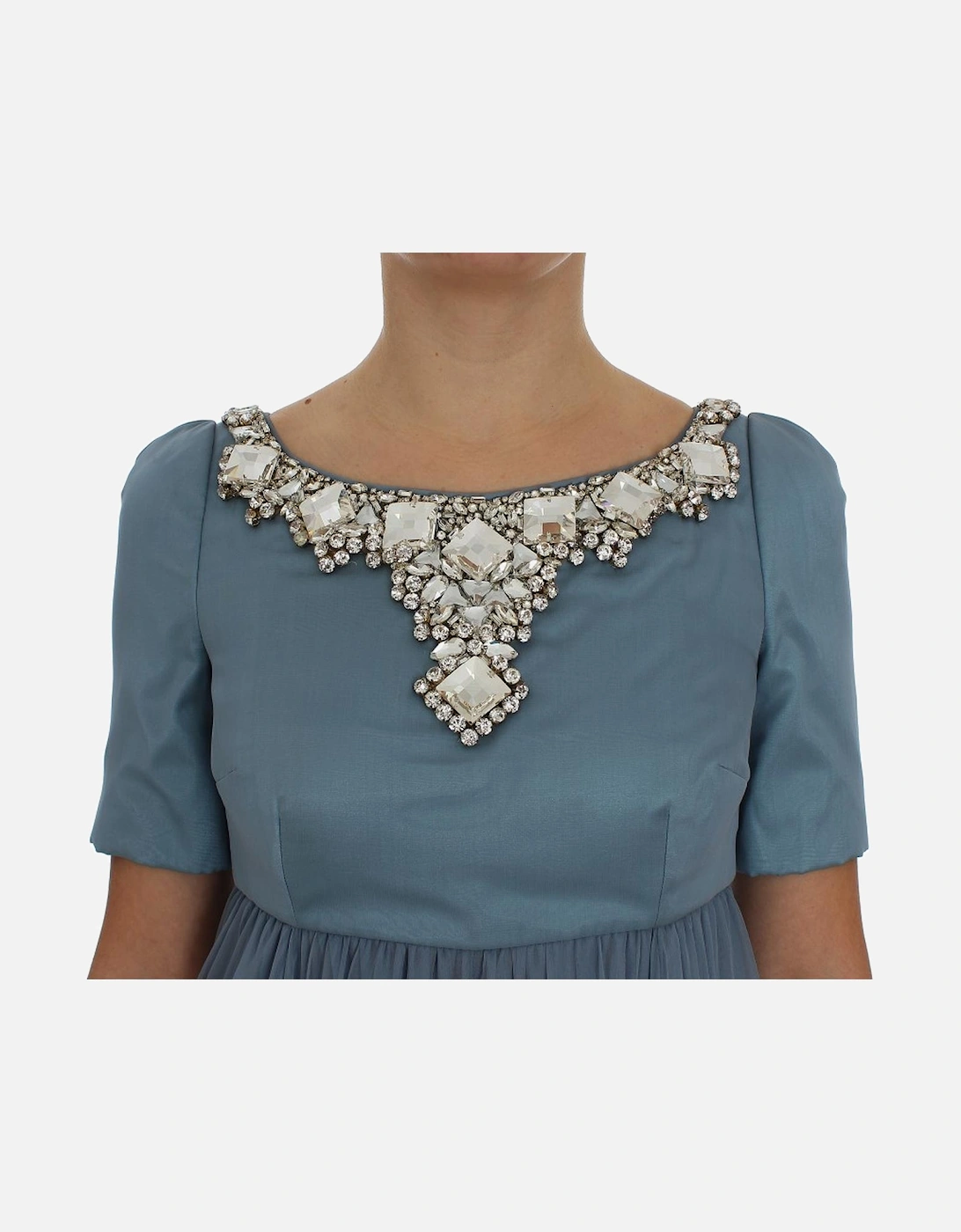 Dolce Gabbana Evening Dress Beaded Neckline Women - Blue Dresses