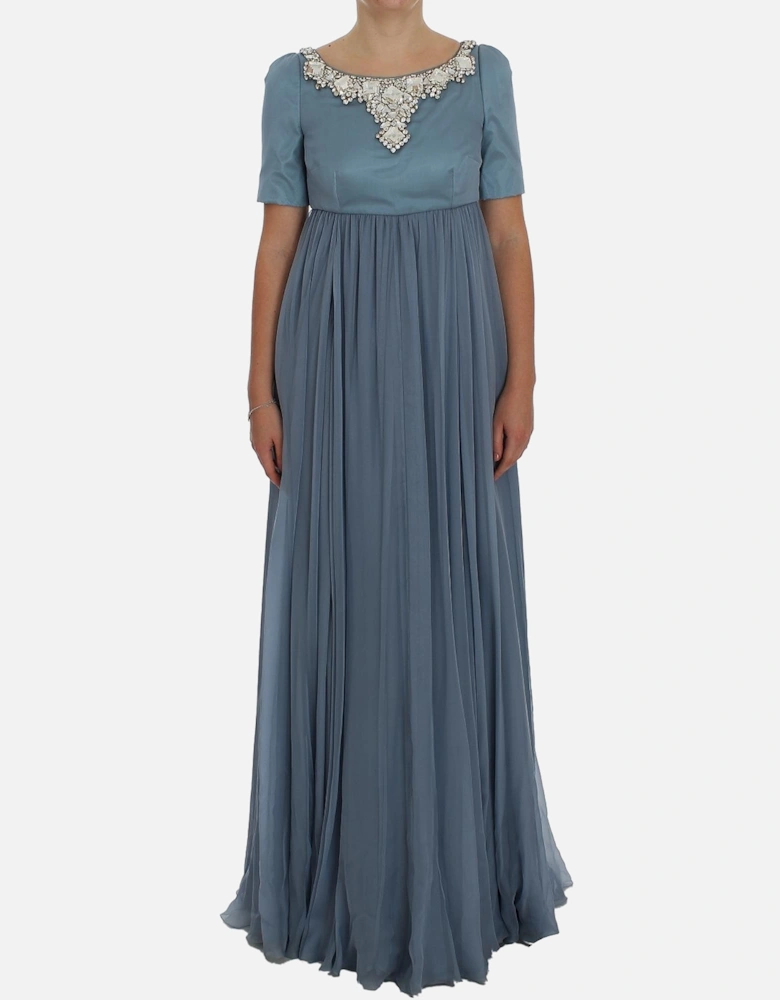 Dolce Gabbana Evening Dress Beaded Neckline Women - Blue Dresses
