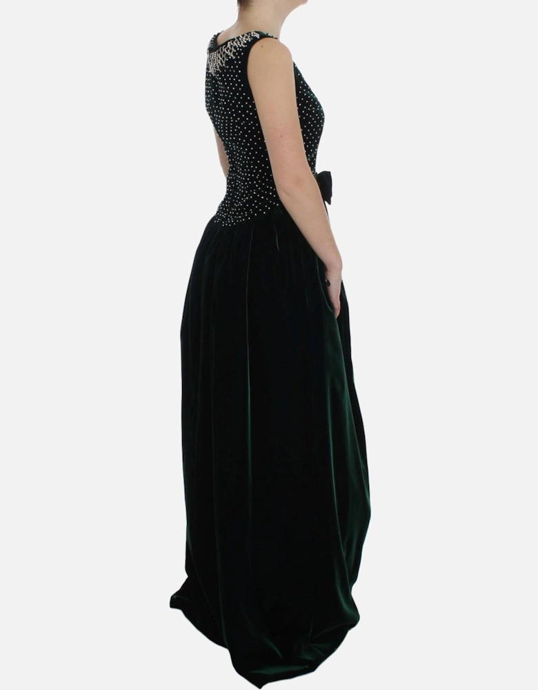 Velvet Long Dress Embellished Neckline Women - Blue Dresses