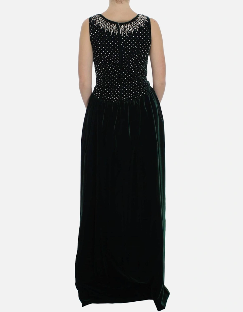 Velvet Long Dress Embellished Neckline Women - Blue Dresses