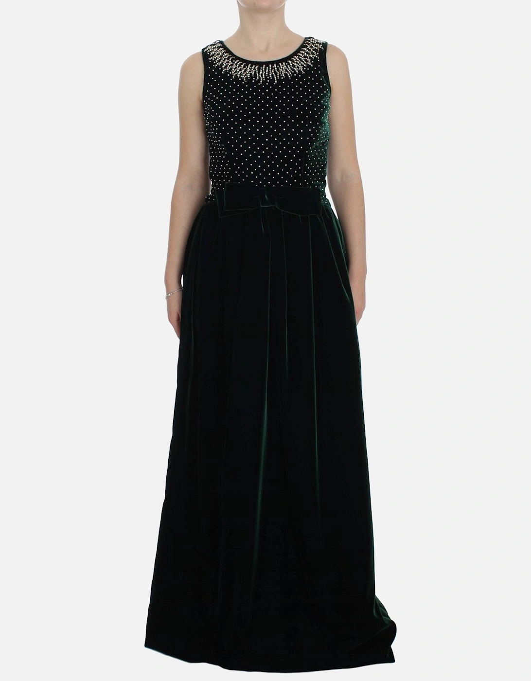 Velvet Long Dress Embellished Neckline Women - Blue Dresses, 7 of 6