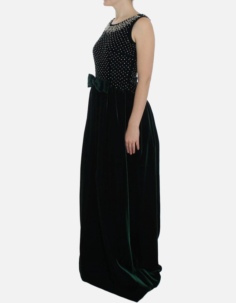 Velvet Long Dress Embellished Neckline Women - Blue Dresses