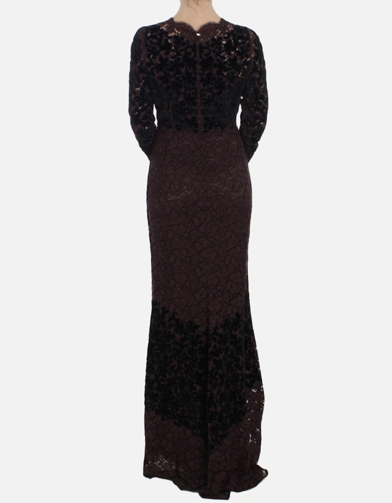 Lace Velvet Long Sleeve Maxi Dress Women - Black Dresses