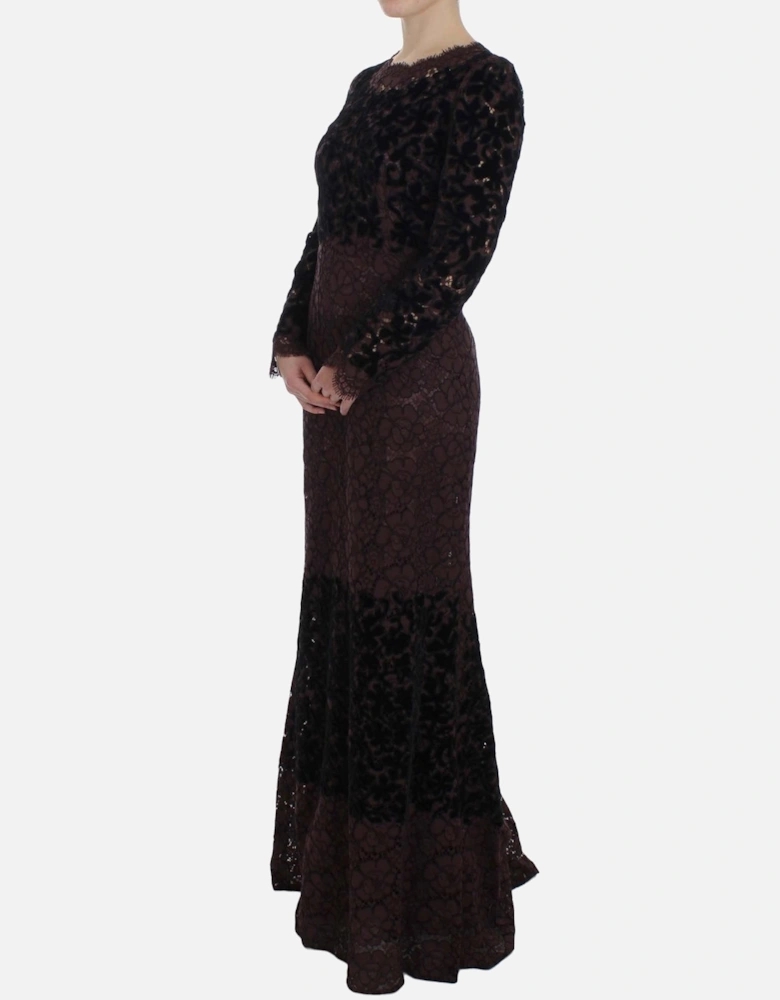 Lace Velvet Long Sleeve Maxi Dress Women - Black Dresses